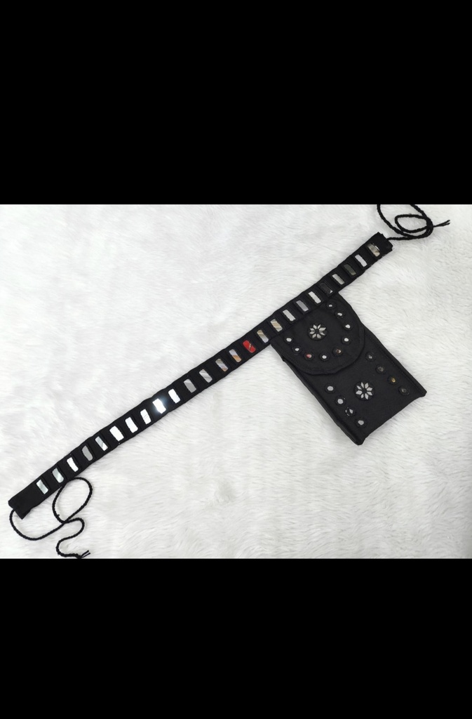 Mirror work waist belt with attached mobile pocket