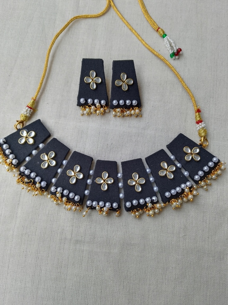 Handmade Fabric Choker\Neclace with Earrings