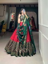 Red-Tussar Silk Foil Work Lehenga