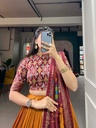 Golden-Tussar Silk  Foil Work Lehenga