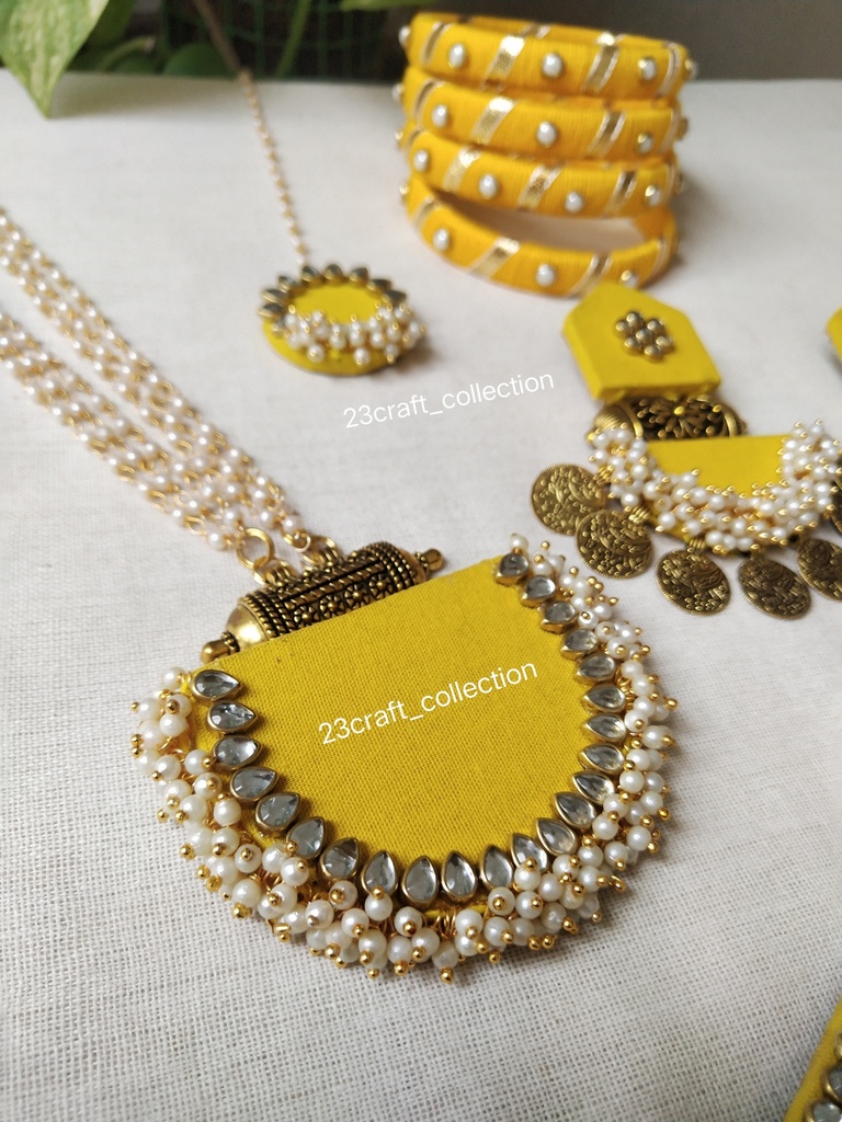 Golden Jewelry Set For Haldi, Mehendi, Wedding Function Perfect Gift For Her Wedding Handmade Jewelry Set