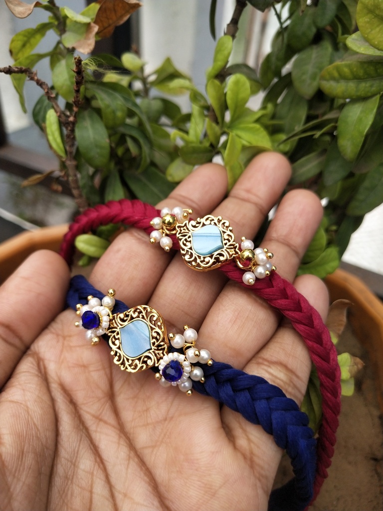 Oxidized Meenakari Beaded Bhaiya Bhabhi Rakhi