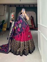Tussar Silk  Foil Work Lehenga-Pink