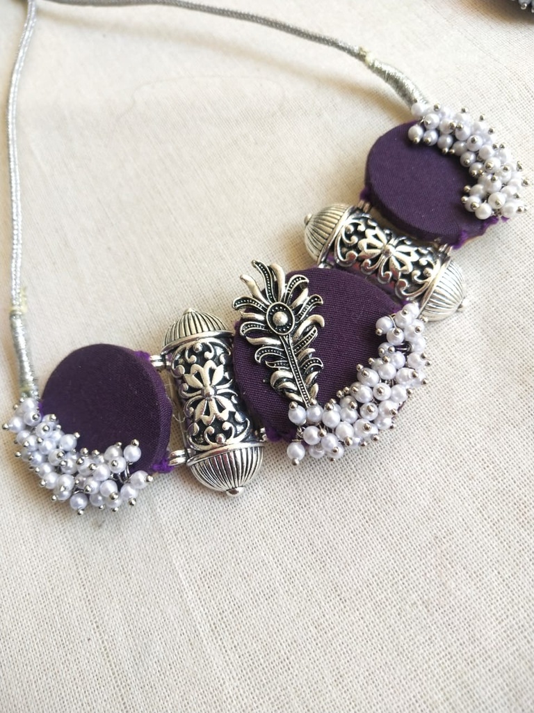 Purple Round Choker necklace with Earring