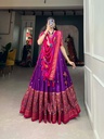 Purple-Tussar Silk  Foil Work Lehenga