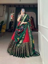 Red-Tussar Silk Foil Work Lehenga