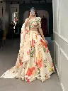 White Georgette Floral Print Lehenga Choli