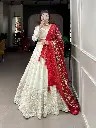 Georgette Lucknowi Lehenga choli(Red Dupatta)