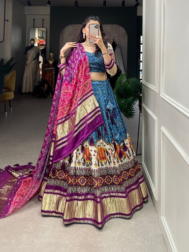  Gaji Silk Lagadi patta Lehenga-Blue