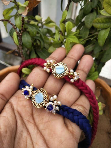 Oxidized Meenakari Beaded Bhaiya Bhabhi Rakhi