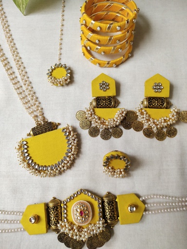 Golden Jewelry Set For Haldi, Mehendi, Wedding Function Perfect Gift For Her Wedding Handmade Jewelry Set