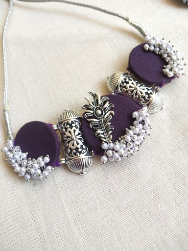 Purple Round Choker necklace with Earring